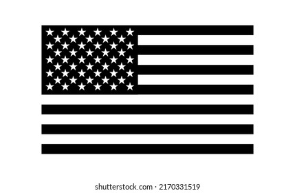 Black and white tone American flag  on white background.