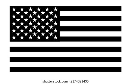 Black and white tone American flag  on white background.