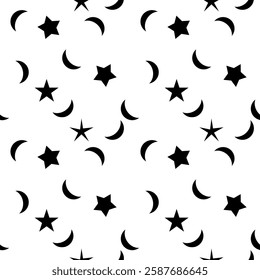 Black and white tone. the stars and the moon on Holiday background. star and moon pattern. Vector illustration.