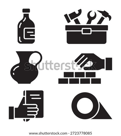 Black and white of tools and household bottle toolbox