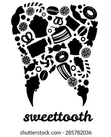 Black and white tooth made of sweets assortment