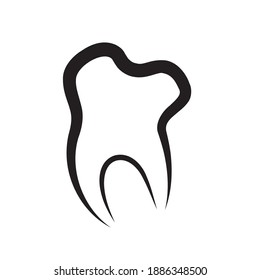 black and white tooth vector icon isolated on white
