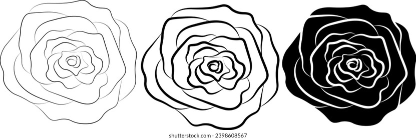 black white top view rose flower icon