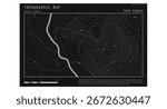 Black and white topographic map with contour lines and elevation marks. Stylish vector for posters, wall art, geography, or design projects.