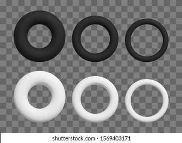 Black and white torus set. Realistic 3d elements for modern design