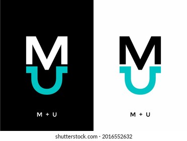 Black white and tosca color of MU initial letter design