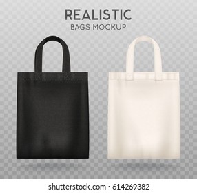 Black and white tote shopping bags realistic corporate identity mock-up items template transparent background vector illustration 