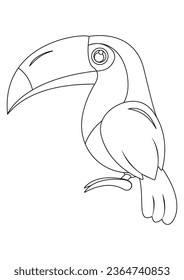 Black and White Toucan Bird Vector Illustration. Coloring Page of Toucan Bird