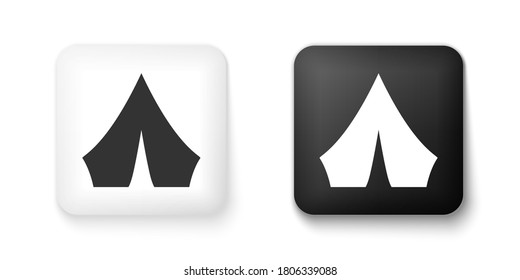 Black and white Tourist tent icon isolated on white background. Camping symbol. Square button. Vector.