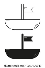 Black And White Toy Boat Icon Flat Design Vector