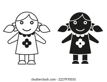 Black And White Toy Dolly Icon Flat Design Vector