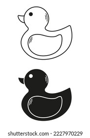 Black And White Toy Duck Icon Flat Design Vector