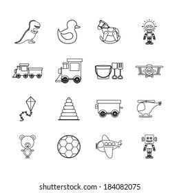 Black and white toys icons, Vector illustration