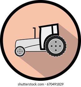Black and white tractor icon on colored background with shadow