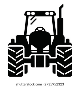 Black and white tractor silhouette with treaded tires farm tractor agriculture farming vehicle