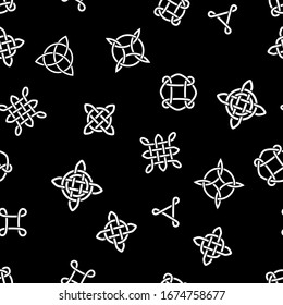 Black and white traditional culture celtic knots and symbols ethnic dark seamless pattern, vector background