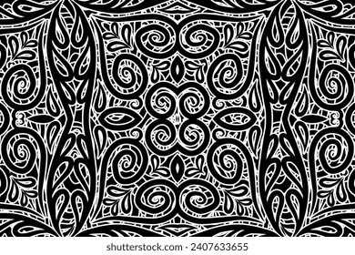 Black and white traditional flower batik pattern background 