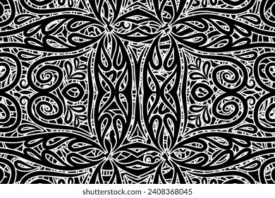 Black and white traditional flower batik pattern background 