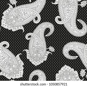 black and white  traditional Indian paisley pattern