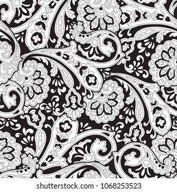 black and white traditional Indian paisley pattern