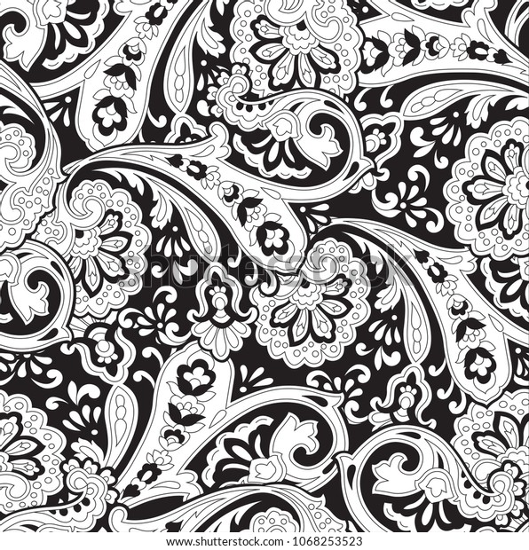 Black White Traditional Indian Paisley Pattern Stock Vector (Royalty ...