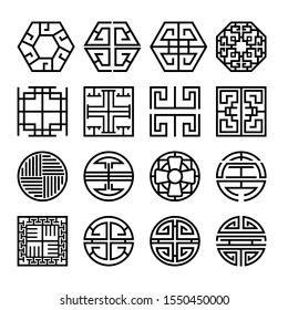Black and white traditional korean symbols set
