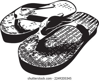 Black and white traditional sandals flip flop illustration png vector