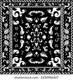 Bandana de patrón de estilo tradicional en blanco y negro