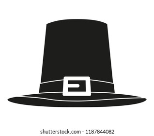 Black and white traditional thanksgiving hat silhouette. Autumn harvest feast headwear props. Fall themed vector illustration for icon, label, sticker, badge, gift card, certificate flayer decoration