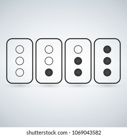 Black and white traffic light icon set or light indicators. traffic lamps, semaphores. Vector illustration isolated on modern background.
