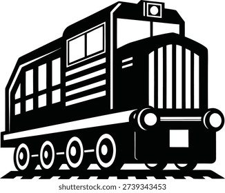 Black and white train with American flag on side locomotive