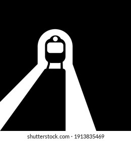 Black and white. Black train in the tunnel. White tunnel. Train. Minimalism. Vector illustration.