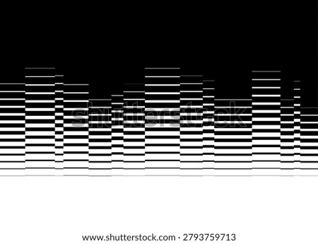Black to white transition with striped halftone from lines. Vector pattern from columns. Design element. Modern divided vector background. Abstract equalizer.