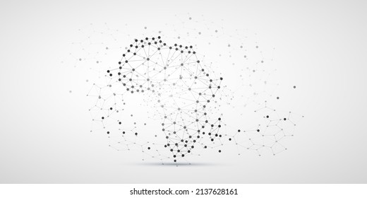 Schwarz-Weiß-Transparente abstrakte polygonale Karte Afrikas, afrikanische digitale Netzwerkanschlüsse, Schwarz-Weiß-IT, Technologie-Hintergrund mit Kopienraum, kreativ-breites Vektordesign-Vorlage