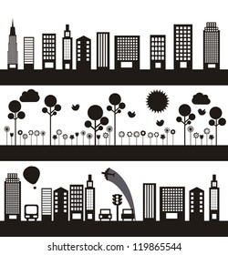 transporte y ciudad en blanco y negro. ilustración vectorial