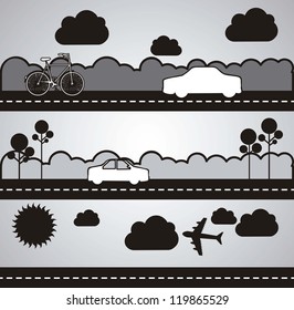 black and white transport icons. vector illustration