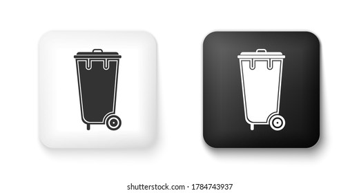 Black and white Trash can icon isolated on white background. Garbage bin sign. Recycle basket icon. Office trash icon. Square button. Vector.