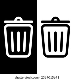 icono del cubo de la basura en blanco y negro