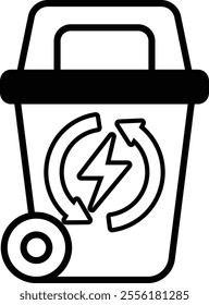 A black and white trash can with a lightning bolt on it
