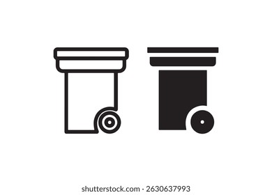 Black and white trash cans: simple vector icon design for waste management.