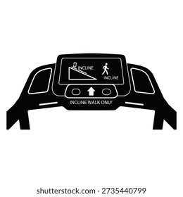Black and white of a treadmill console with incline display and walking person