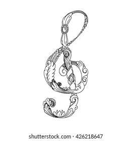 Black and white treble clef. White board drawn vector stock illustration