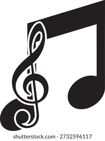 Black and white treble clef and eighth note music musical note