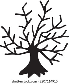 Black And White Tree Icon. Fall Season Outline. Spooky Forest Sillhouette. Halloween Decorative Element.