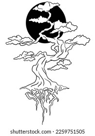 Schwarz-Weiß-Baumgrafik. kann als Aufkleber oder Tattoo-Design verwendet werden.