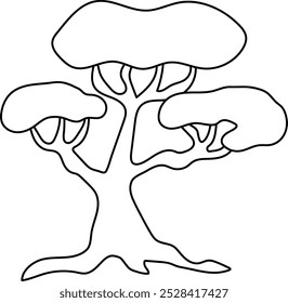 Ilustración de árbol en blanco y negro. Icono de la planta de la línea de Vector. Bosque o imagen del bosque. Divertida página para colorear verde para niños aislados sobre fondo blanco
