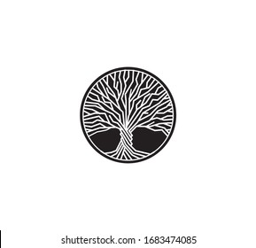 Black and white tree isolated vector logo. Knowledge symbol.Round nature element.