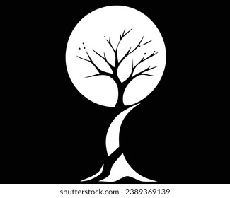 Black and white tree on the Yin Yang symbol