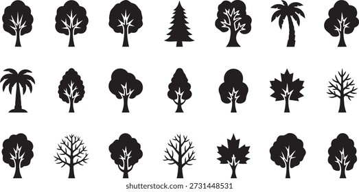Schwarz-Weiß Baum Silhouetten verschiedene Arten Symbole Grafik Design Elemente