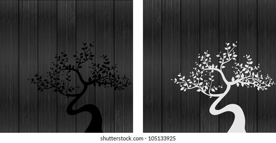 black and white tree silhouettes, vector image